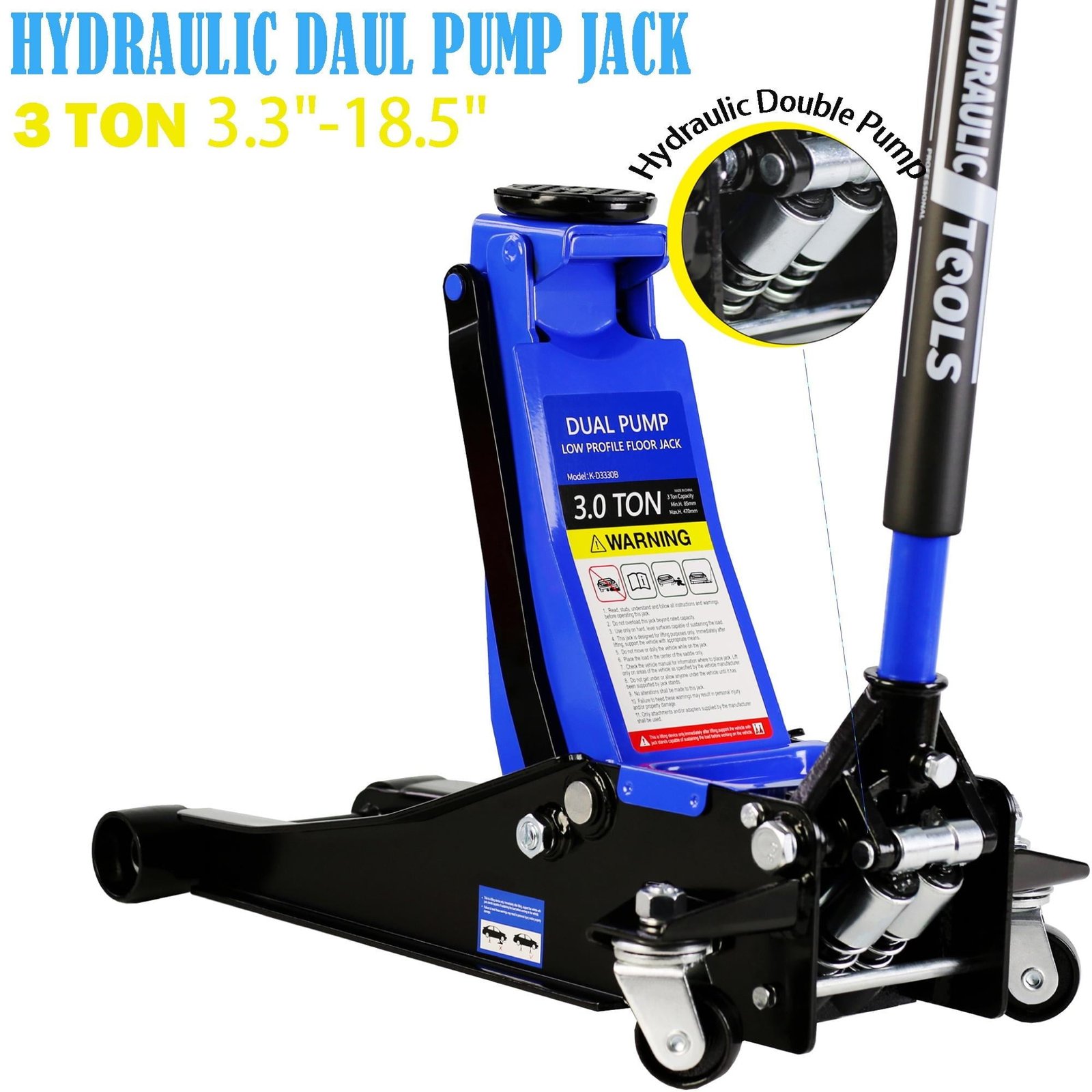 Seizeen Floor Jack 3 Ton, Low Profile Jack Quick Lift Pump 3.3″-18.5″, Hydraulic Trolley Jack with 45″ Extended Handle and Rubber Saddle, Heavy-Duty Steel Car Jack Lift, 6600LBS