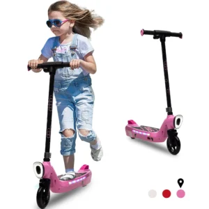 iRerts Kids Electric Scooter 12V 45W for Ages 6–14 with LED Lights – Pink