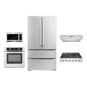 5 Piece Kitchen Package With 30″ Slide-In Gas Cooktop 24″ Single Electric Wall Oven 24.4″ Built-in Microwave French Door Refrigerator & 24″ Built-in Fully Integrated Dishwasher