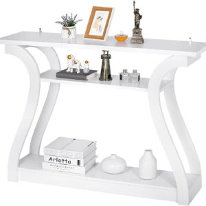 Console Table, Entryway Table with 3 Tier Storage Shelves, Narrow Long Sofa Table for Entryway, Living Room, Hallway, Couch, Foyer, White