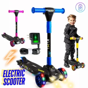 KIMI Kids 3-Wheel Electric Scooter for Toddlers (Ages 2–9) – Adjustable, 5 MPH, Lights, 10-Mile Range with Charger