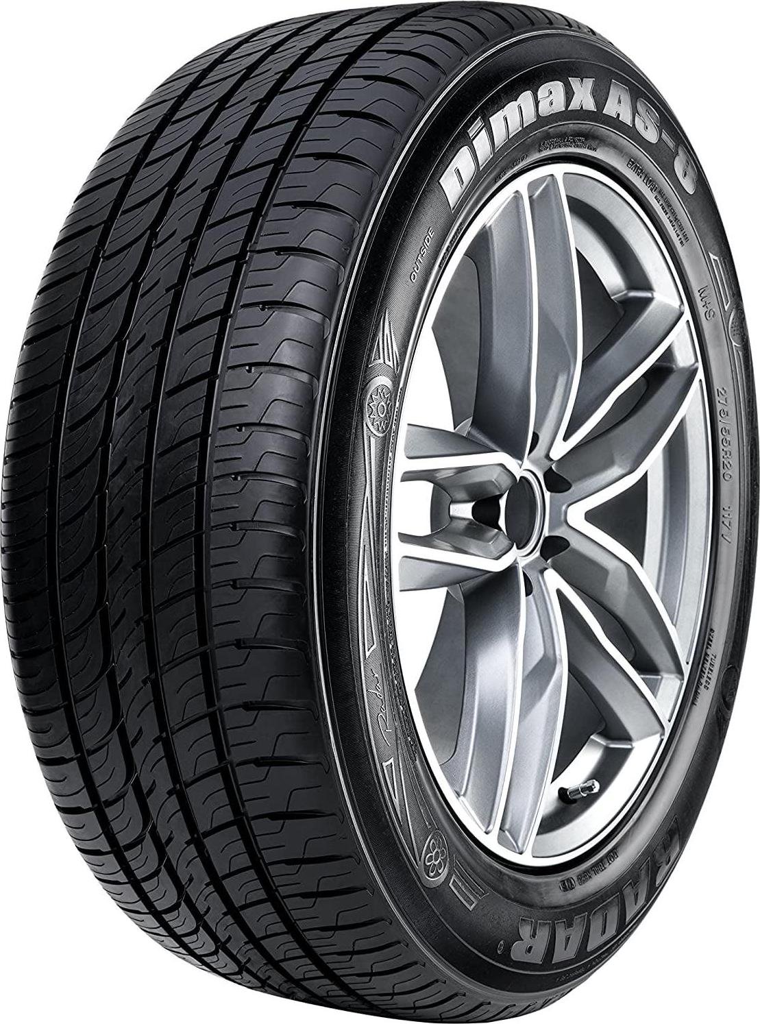 Radar Dimax AS-8 255/50R20 109V Passenger Tire 60,000 Mile Warranty Optimized silica tread compound allows for exceptional tread life Additional lateral sipes improve grip in wet, slushy, and snowy conditions Radar’s Dimax AS-8 is a premium, all-season touring tire that’s designed for use on high-performance cars, CUVs, and SUVs. Featuring an asymmetric tread pattern and optimized profile, the Dimax AS-8 offers strong traction plus precise handling capabilities and a long tread life to give drivers the high-performance that they crave. 60,000 Mile Warranty Optimized silica tread compound allows for exceptional tread life Additional lateral sipes improve grip in wet, slushy, and snowy conditions Tire Size: 255/50R20 Vehicle Type: Passenger Vehicle Tire Width: 255 Wheel Diameter: 20 Tire Season: Summer Tire Speed Rating: W Tire Type: Passenger Car Tires Tire Load Index: 109 Uniform Tire Quality Grade (UTQG): 600 A A Tire Traction Rating: A Tire Treadwear Rating: 600 Tread Depth: 10/32 Brand: Radar Assembled Product Weight: 63.68 lb Model: DSC0300 Manufacturer Part Number: DSC0300 Manufacturer: Radar Assembled Product Dimensions (L x W x H): 27.00 x 7.99 x 27.00 Inches