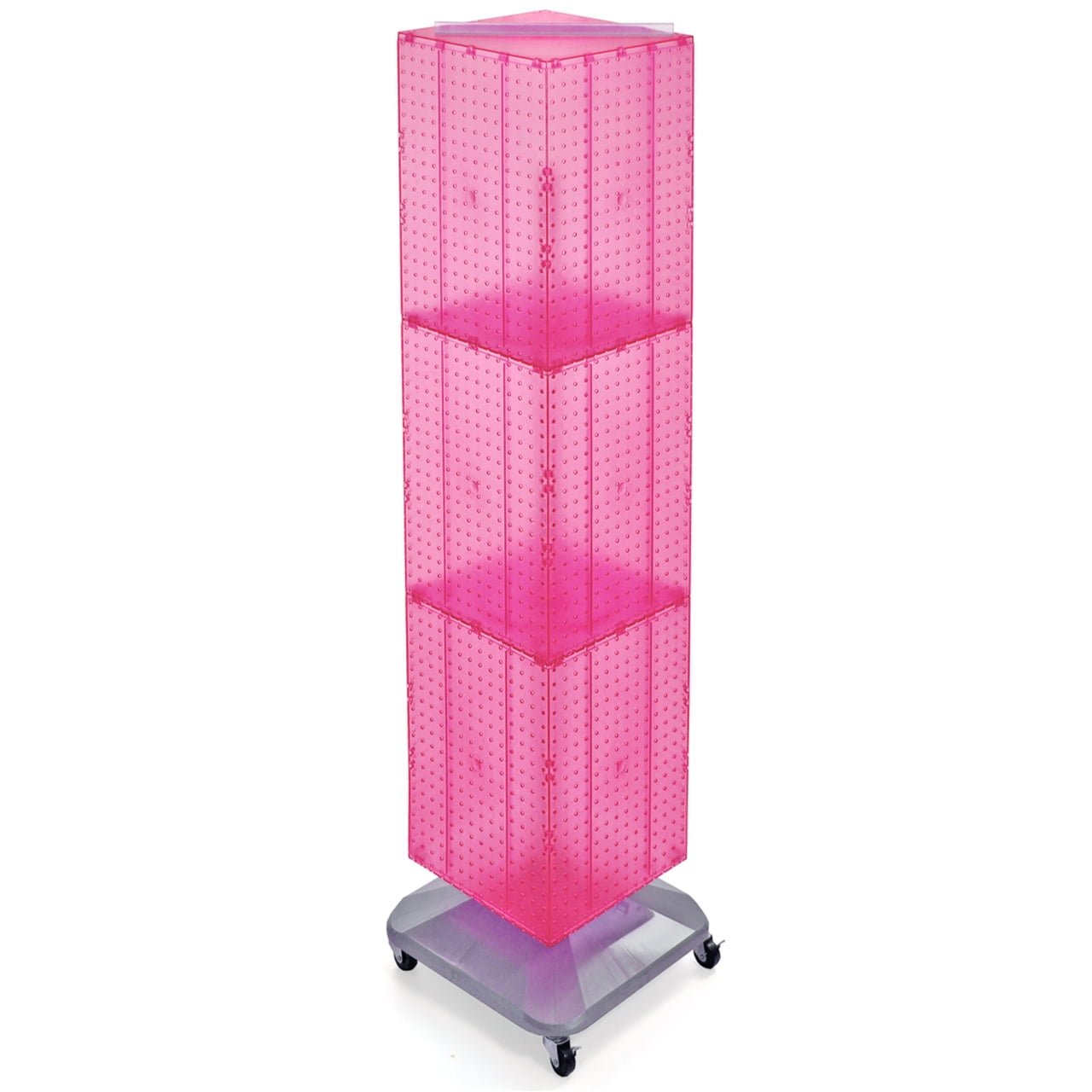 Azar Displays 701465-PNK Pink Four-Sided Pegboard Tower Floor Display on Revolving Wheeled Base. Spinner Rack Stand. Panel Size: 14″W x 60″H