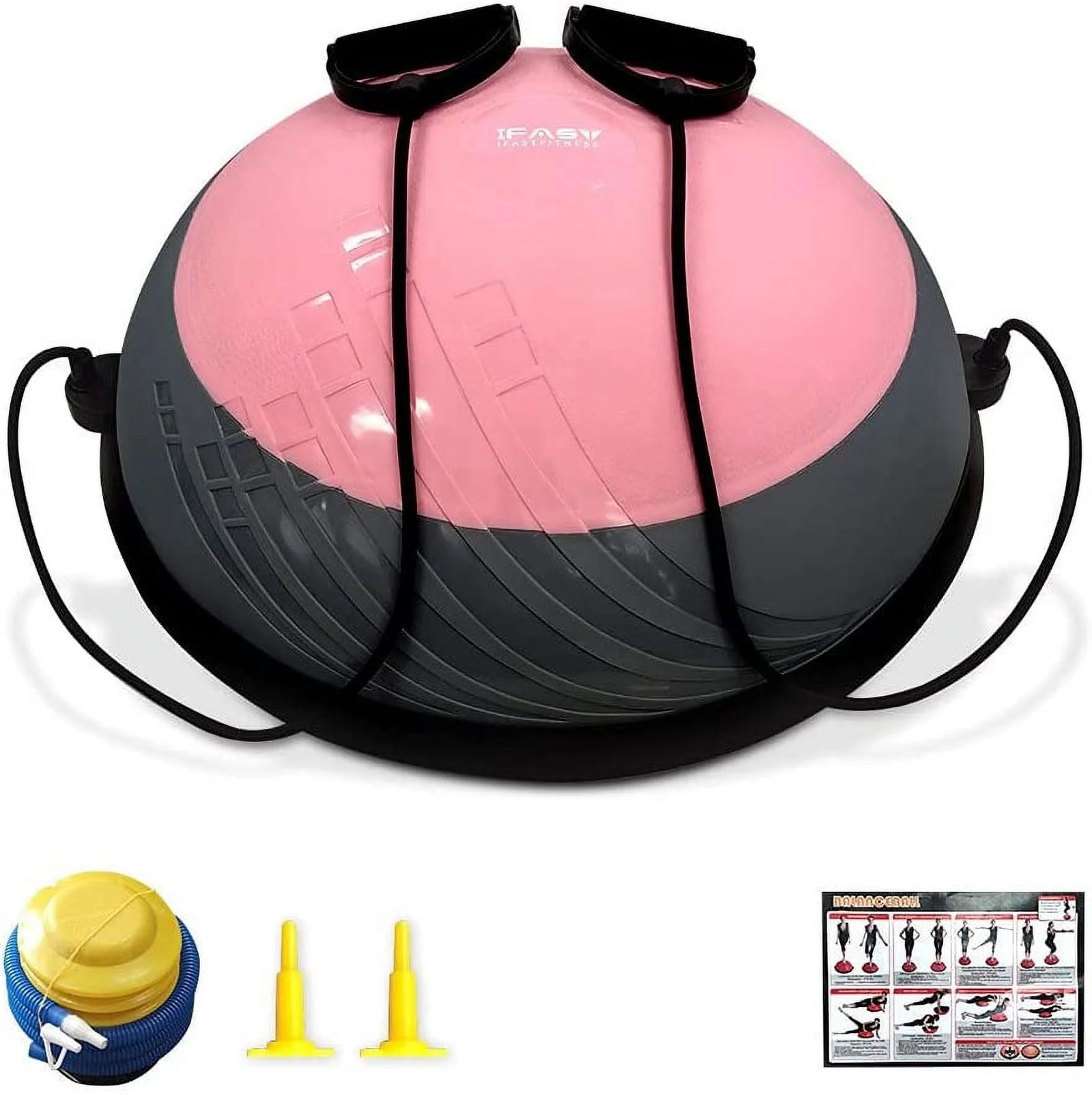 Balance Ball Balance Trainer 660LB Weight Capacity, IFAST 23″ Half Ball with Resistant Band, Anti Burst Design, Anti-Slip Surface for Home Gym Yoga Fitness Stability Workout with Foot Pump