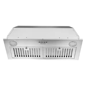 600 CFM Powerful Suction But Quiet Dishwasher Safe Stainless Steel Filters Duct/Ductless Convertible Easy Control Button Panel Two Bright Led Lights Delay Shutdown Function Adjustable Exhaust Fan Speeds Details: Air Flow Capacity:‎600 Cubic Feet Per Minute Material:Stainless Steel Noise Level:65 dB Mounting Type:Insert Mount Included Components :‎3-Prong Plug, Baffle Filters, LED Lights Controls Type :‎Touch Voltage:‎120 Volts Number of Speeds:‎3 Light Source Type:‎LED Filter Type:Baffle Ventilation Type:‎Convertible Vent Hood Design:Range Insert Hood Brand Name:Zomagas Item Weight:‎20.1 pounds Product Dimensions:15.75 x 19.69 x 15.75 inches Country of Origin:‎China Efficiency :High Efficiency Installation Type:Insert Mount Part Number:USGB1370TCWM Special Features:Ducted/Ductless Conversion Through Charcoal Filter, Rust Proof, LED Lighting, Removable & Dishwasher-Safe Baffle Filters Airflow Displacement:600 Cubic Feet Per Minute Cooling Vents:‎‎1 Lighting:‎‎LED Material Type:‎Stainless Steel Package Included: Range Hood Stainless Steel Filters LED Lights User Manual Damper, Chimneys, Aluminum Flex Duct
