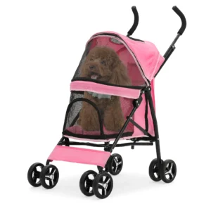 Magshion 4-Wheel Foldable Pet Stroller for Small & Medium Dogs, Lightweight Dog & Cat Stroller with Storage Basket, Pink