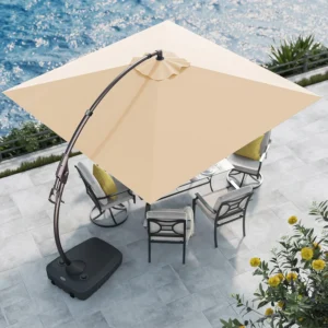 Grand Patio 10×10 ft Deluxe Cantilever Aluminium Offset Umbrella, Rectangular Patio Umbrella with Base, Champagne