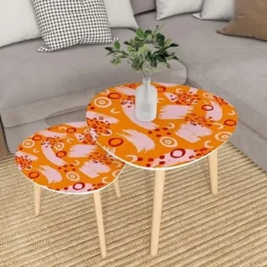 LNSETGC Small Coffee Table Nesting Set – Colorful Embroidered Floral Triangle End Table for Bedroom, Balcony & Modern Living Spaces