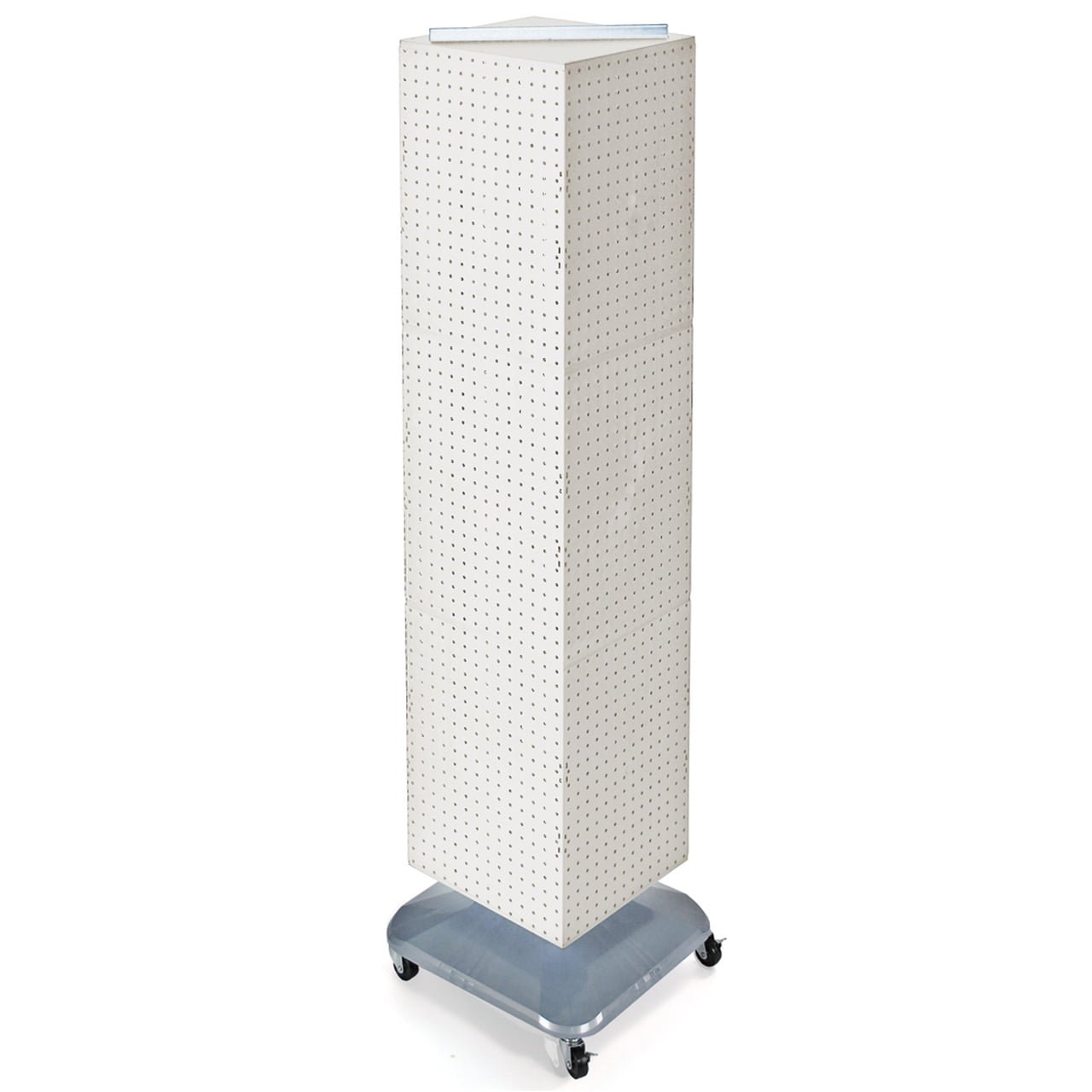 Azar Displays 701465-WHT White Four-Sided Pegboard Tower Floor Display on Revolving Wheeled Base. Spinner Rack Stand. Panel Size: 14″W x 60″H