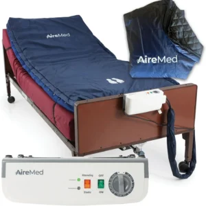 5” Low Air Loss & Alternating Pressure Mattress Overlay with Extra Zippered Quilted Cover – Advanced Pump with Static Function & Low Pressure Indicator Light – Ulcer Wound & Sore Prevention