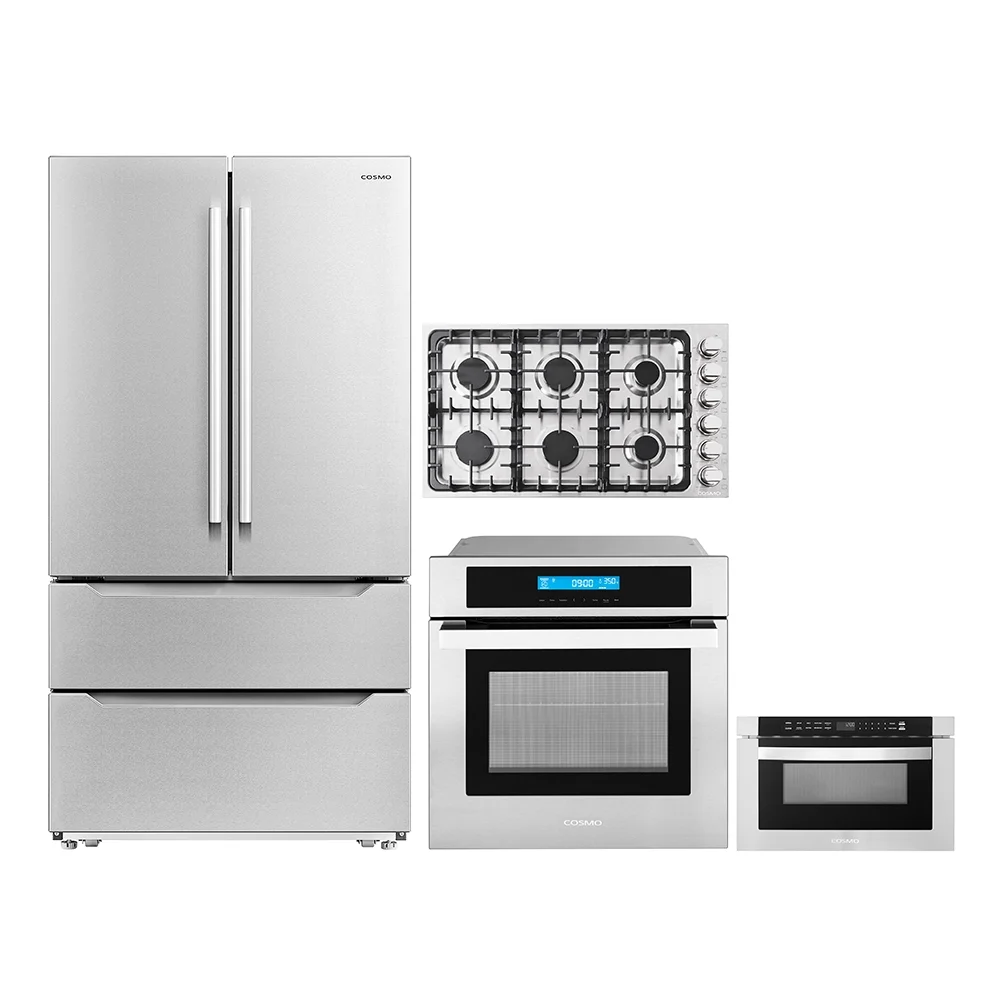 4 Piece Kitchen Package 36″ Gas Cooktop 24″ Single Electric Wall Oven 24″ Built-In Microwave Drawer & Energy Star French Door Refrigerator