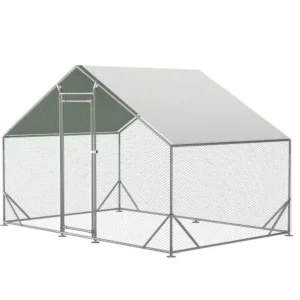 Large 10′ x 6.6′ x 6.56′ Walk-In Metal Chicken Coop – Galvanized Wire Poultry Run with Waterproof & Anti-UV Cover for Chickens, Ducks & Rabbits