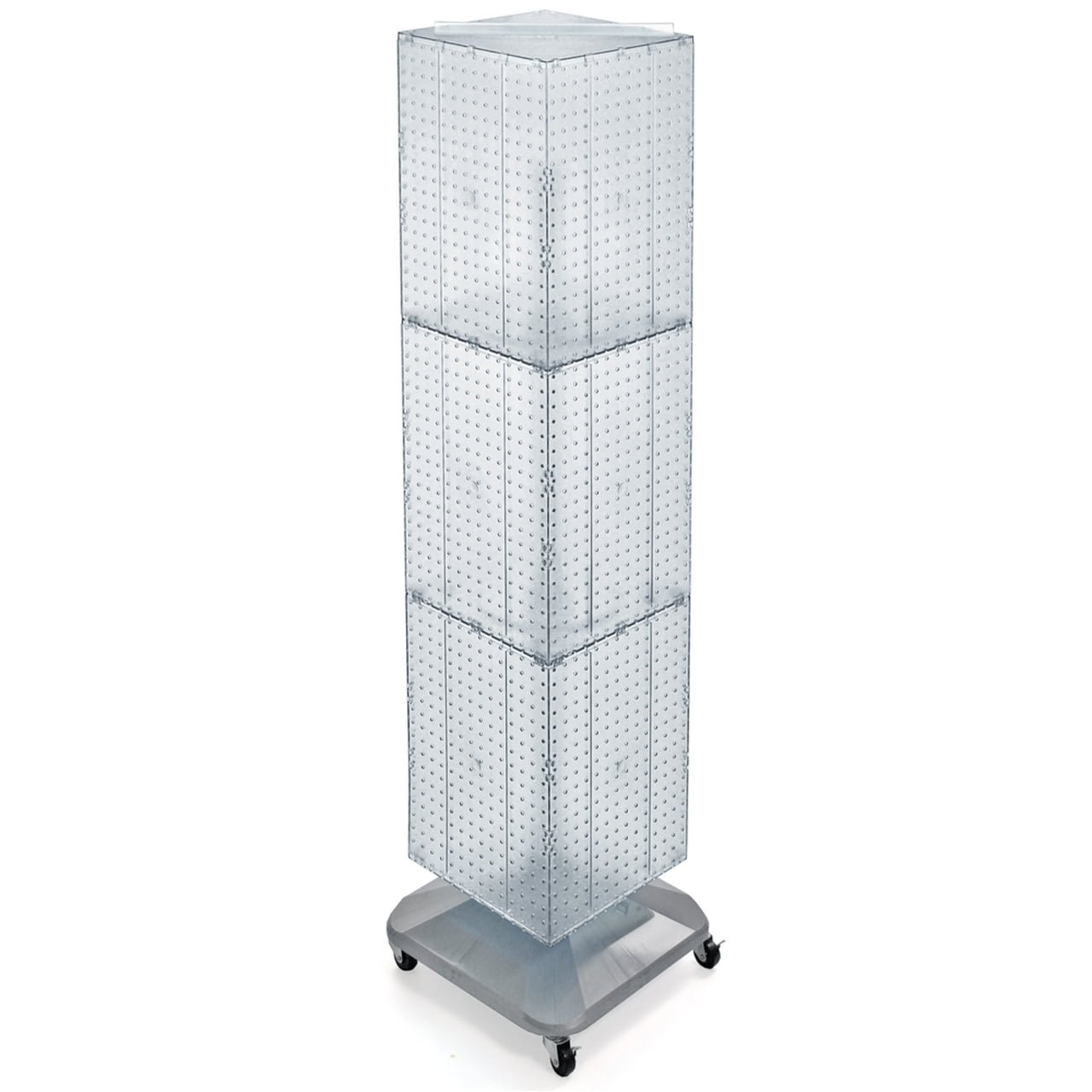 Azar Displays 701465-CLR Clear Four-Sided Pegboard Tower Floor Display on Revolving Wheeled Base. Spinner Rack Stand. Panel Size: 14″W x 60″H