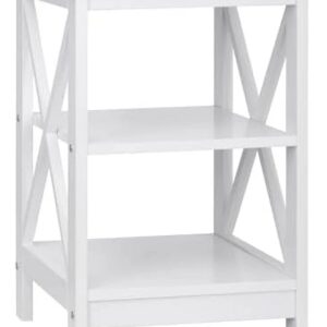 ASDRFYU 3-Tier End/Side/Sofa/Table with Shelves Wooden X-Design Nightstand for Small Space Living Room Bedroom Office Bathroom White