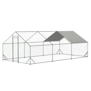Large 10′ L x 6.6′ W x 6.56′ H Walk-In Metal Chicken Coop – Galvanized Wire Poultry Run with Waterproof & Anti-UV Cover for Chickens, Ducks & Rabbits