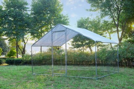 Phonjoroo Large Walk-in Metal Chicken Coop Poultry Cage Hen House Chicken House for Farm Up to 12 Chickens 10’ L x 6.6’ W x 6.6’ H w/Chicken Run Cover for Farm Home use (79.2” H x 79.2” W x 120” D)