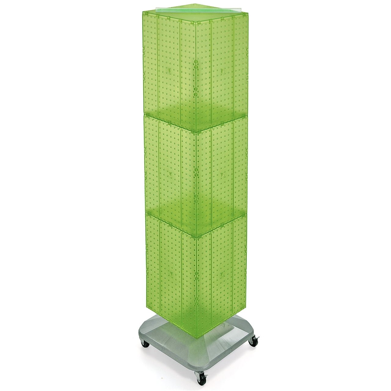 Azar Displays 701465-GRE Green Four-Sided Pegboard Tower Floor Display on Revolving Wheeled Base. Spinner Rack Stand. Panel Size: 14″W x 60″H