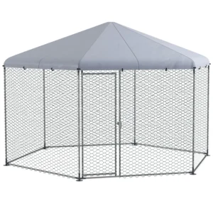 GFVCNIO Large Metal Poultry Coop Run with Waterproof & Anti-UV Cover – 13' x 11.4' x 8.6'