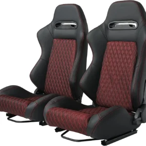 Universal Set of 2 Racing Seats Pair Black Leather Reclinable Bucket Sport Seats