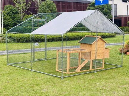 Phonjoroo Large Walk-in Metal Chicken Coop Poultry Cage Hen House Chicken House for Farm Up to 12 Chickens 10’ L x 6.6’ W x 6.6’ H w/Chicken Run Cover for Farm Home use (79.2” H x 79.2” W x 120” D) - Image 2