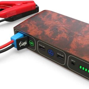 HALO Bolt 58830 mWh Portable Phone Laptop Charger Car Jump Starter with AC Outlet and Car Charger – Wood Grain