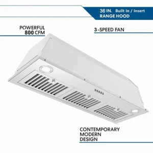 JOEAONZ 36-Inch Built-In Range Hood 600 CFM Stainless Steel Kitchen Exhaust Vent with 3-Speed & LED Light
