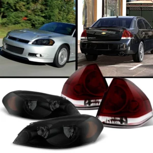 AKKON – Black Smoked Headlights + Dark Red Smoke Tail Lamp Fits 2006-2013 Chevy Impala 2014-2016 Impala Limited Pair LH+RH