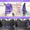 BestPet, Cat Carrier Stroller, 4 Wheels, Purple - Image 4
