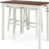 3-Piece Bar Table Set – Counter Height Pub Table w/ 2 Stools, 2 Wine Holders, Rubber Wooden Legs, Space-Saving Dinette Table Set for Bar, Kitchen, Living Room, Cream White & Walnut - Image 4