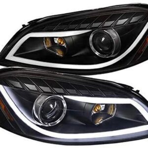 DRL LED Light Bar Strip Projector Headlight Head Lamp Replacement in Black Housing Clear Lens Made For And Compatible With 2006 – 2013 Chevy Chevrolet Impala 06 07 08 09 10 11 12 13