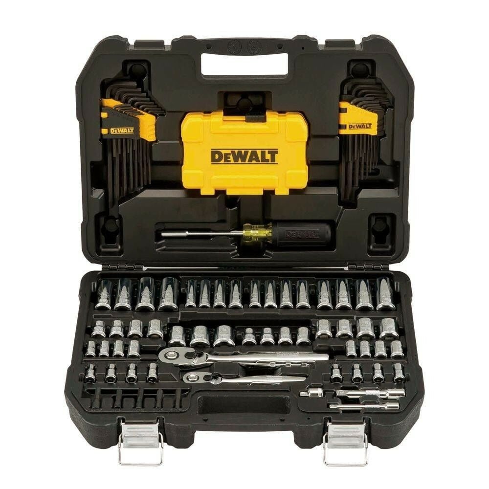 DEWALT DWMT73801 108-Piece Mechanics Tool Set (6pt 1/4″ & 3/8″ Drive) (SAE & Met