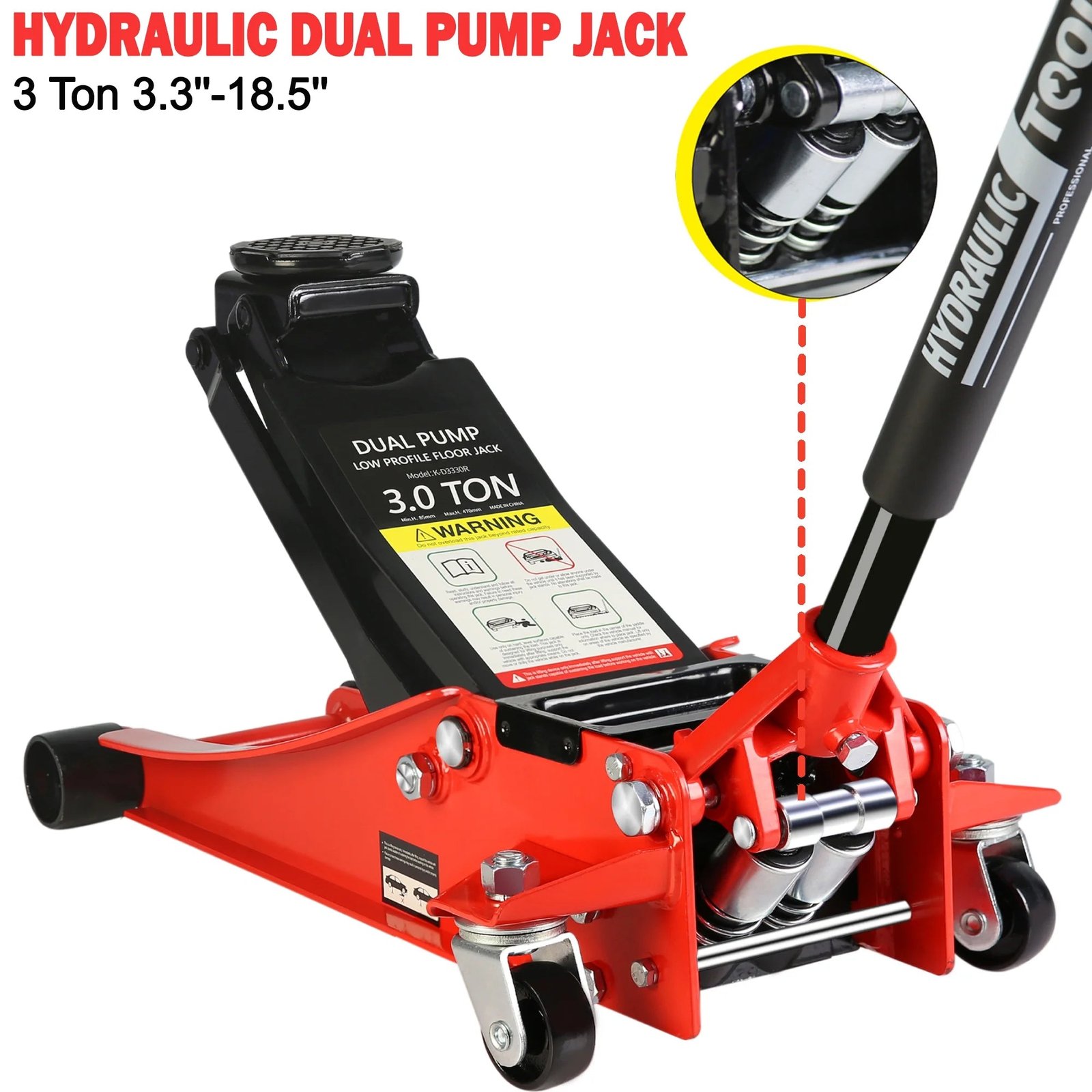 Low Profile Floor Jack, Seizeen 3 Ton(6600 lbs) Trolley Jack Dual Lift Pump, Quick Lift 3-3/10″ – 18-4/20″, Heavy-Duty Steel Jack with 45”L Extended Handle, Car Jack w/Wheels, Rubber Saddle, Red