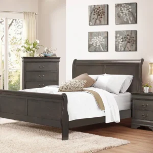 Classic Louis Philippe Styling 1pc Eastern King Size Sleigh Bed Stained Gray Finish Traditional Bedroom Furniture