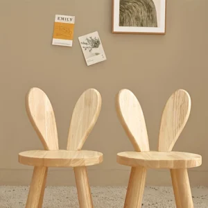 2pcs Whimsical Wooden Rabbit Ears Stool – Compact, Space-Saving, Simple Design, Solid Wood Construction, Cute Decorative Accent, Versatile Shoe Changing Stool for Door, Room, and Entryway