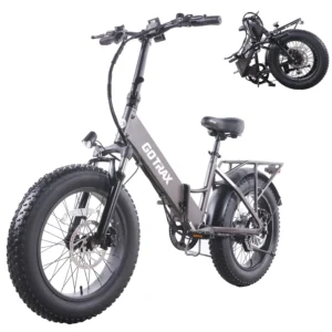 GOTRAX F3 500W Fat Tire Electric Bike for Adults – 20” x 4” Off-Road Tires, 20 MPH, Up to 60 Miles, Folding E-Bike with Front Suspension