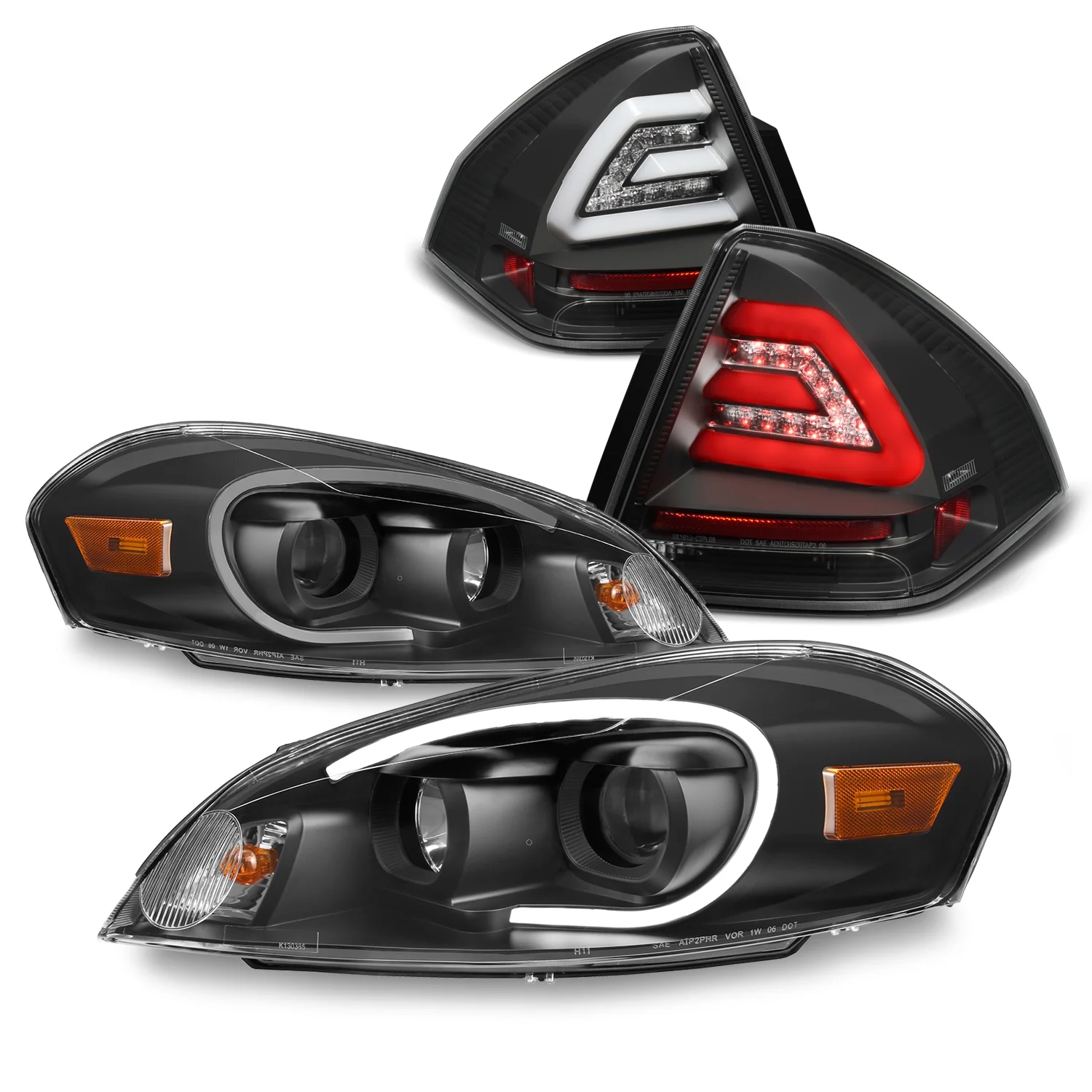 AKKON – Fits 06-13 Impala | 14-16 Impala Limited Black Light Tube Projector Headlamps + Black LED Tail Lamps