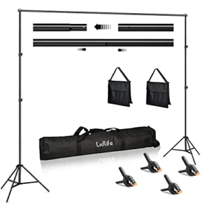 Lidlife Adjustable Backdrop Stand 6.5 x 10 ft Photography Background Support Kit with 4 Spring Clamps, Sandbag & Carry Bag for Photo and Video