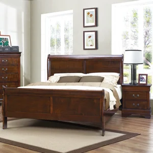 Louis Philippe Style 3-Piece Bedroom Set – Queen Size Bed with 2 Nightstands, Classic Brown Cherry Finish Furniture Set