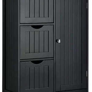 xrboomlife Bathroom Floor Cabinet Wooden Cabinet with 1 Door & 3 Drawer Free Standing Entryway Cupboard Spacesaver Cabinet