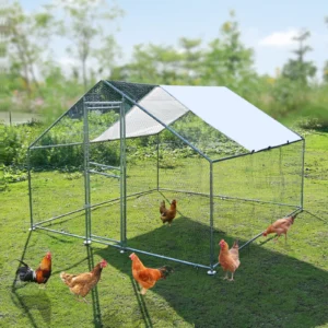 Kkonetoy 10 x 10 x 6.6 ft Large Metal Chicken Coop – Walk-In Poultry Cage for Ducks & Chickens with Waterproof Cover