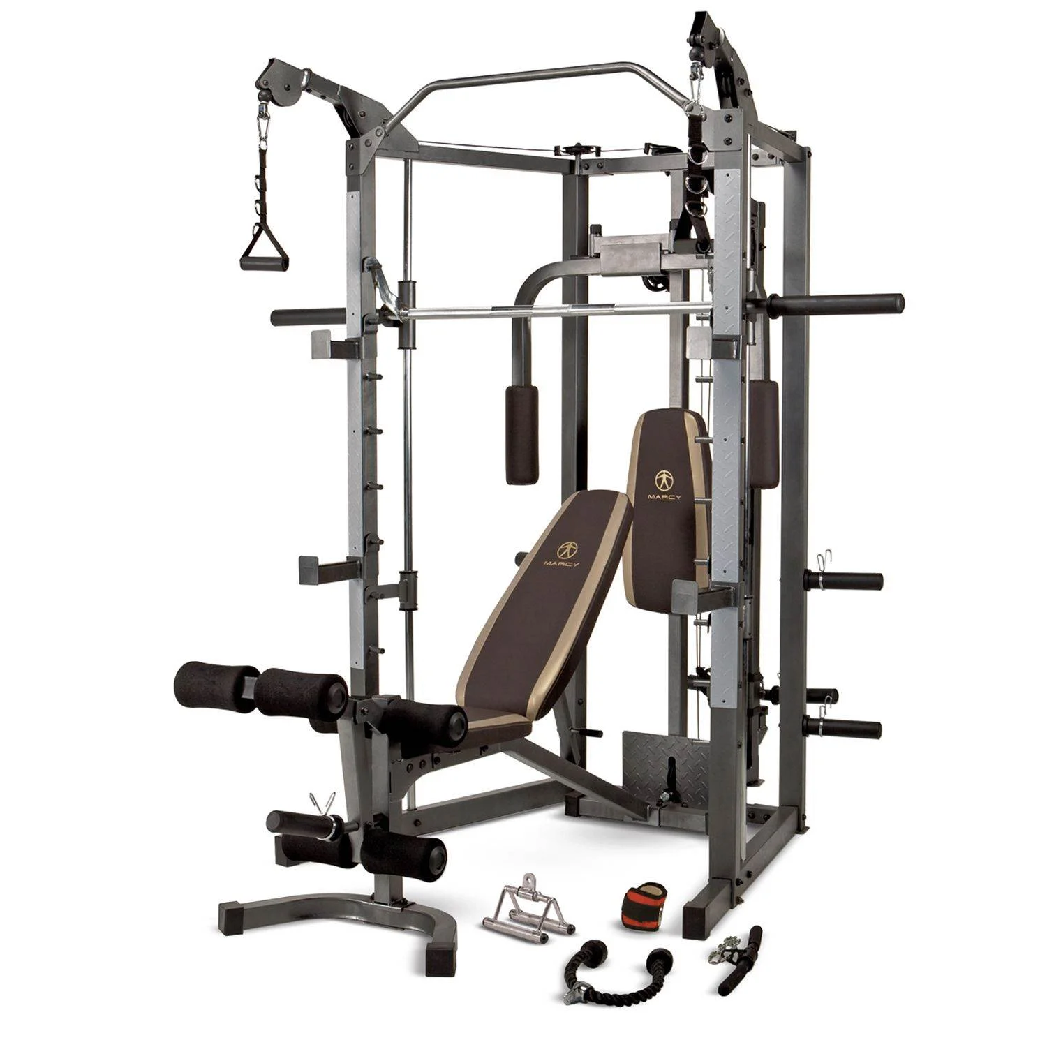 Marcy Combo Heavy Duty Full Body Home Gym Equipment – Multi-Function Strength Training Machine, Gray/Brown