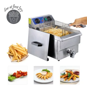 Koval Inc. Stainless Steel Commercial Electric Deep Fryer with Drain & Basket – 10L Single Tank (Silver)