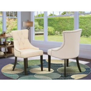 HomeStock FRP1T02 French Fabulous Parson Chair – Linen Fabric Light Beige with Black Legs