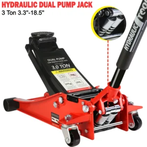Low Profile Floor Jack 3 Ton (6600 lbs) – Seizeen Heavy-Duty Steel Trolley Jack with Dual Pump Quick Lift, 3.3”–18.4” Lift Range, 45” Handle & Wheels (Red)
