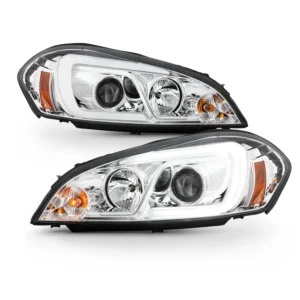 AKKON – Fits 06-13 Chevy Impala 14-16 Impala Limited 06-07 Monte Carlo LED [C-Tube] Projector Chrome Headlights Pair Left+Right
