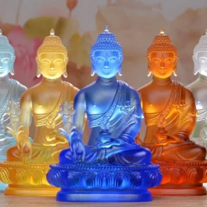 Liu Li Medicine Buddha Statue Ornament – Crystal Art Spiritual Healing Buddha Figurine for Home, Meditation & Religious Décor