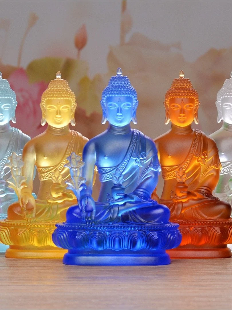Liu Li Medicine Buddha Statue Ornament – Crystal Art Spiritual Healing Buddha Figurine for Home, Meditation & Religious Décor
