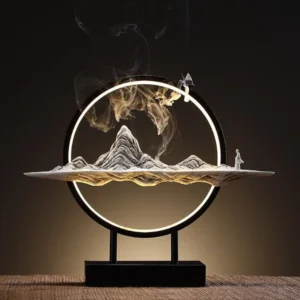 Kunlun Mountains Large Backflow Incense Burner Lamp with LED Light – Decorative Smoke Waterfall Aromatherapy Holder